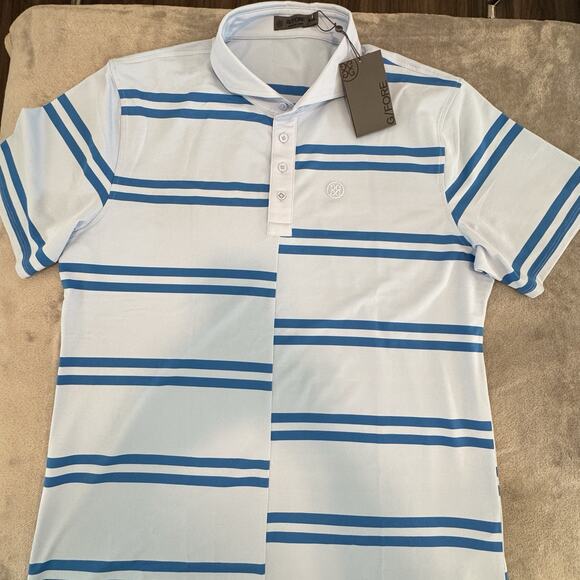 NWT G/FORE Golf Offset Stripe Tech Pique Polo Shirt Sz XXL Patriotic SKY BLUE - Picture 2 of 9